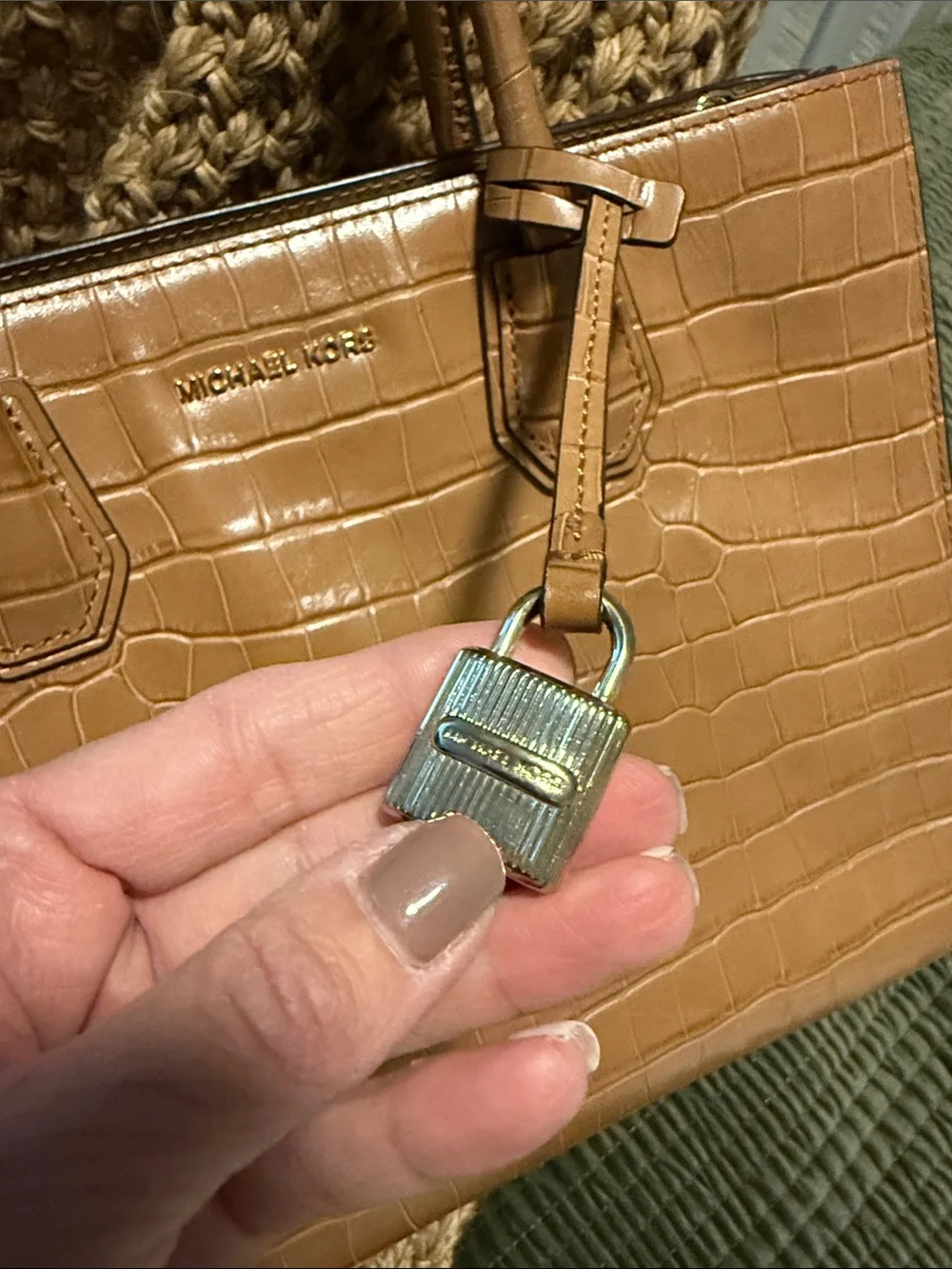 Michael Kors Mercer Croc-Embossed Tan Leather Tote - Picture 5 of 8